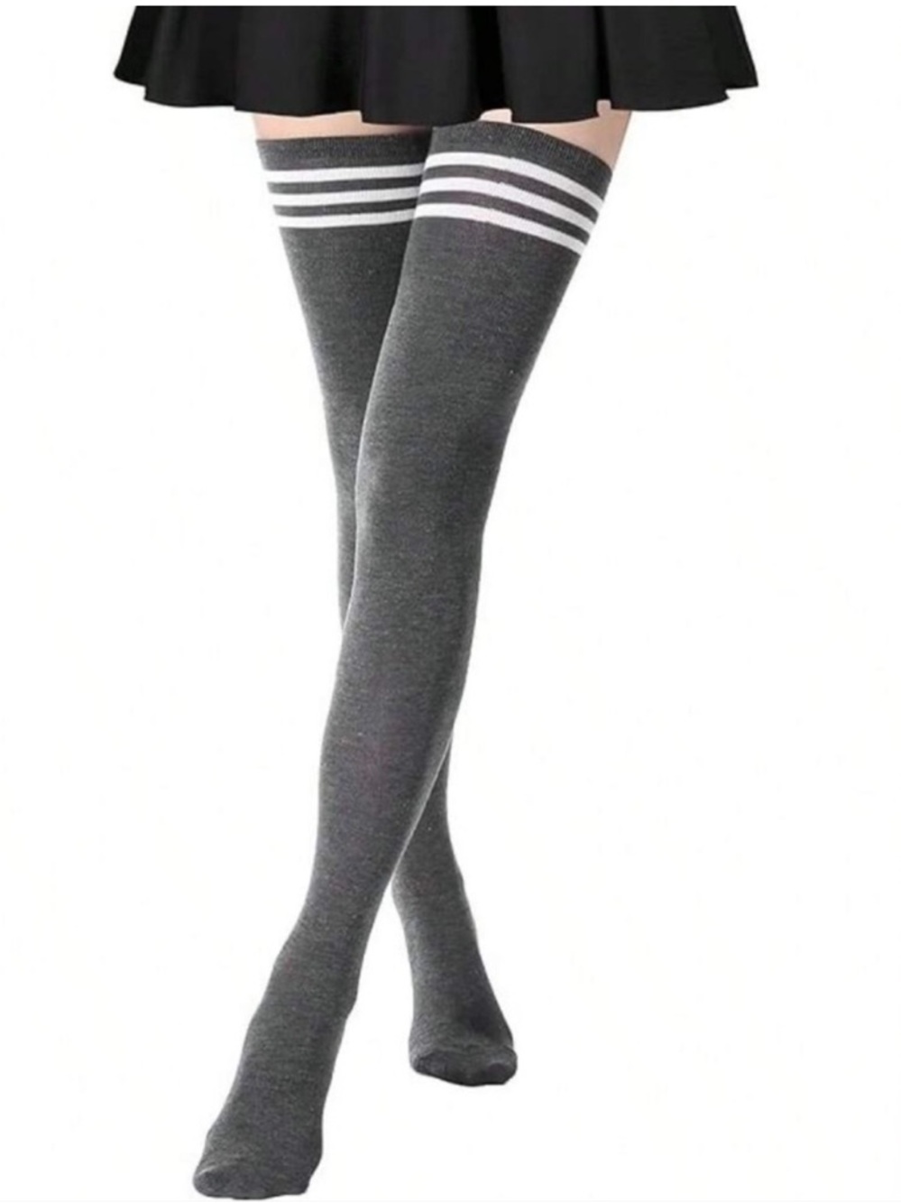 URBAN OUTFITTERS Thigh Over the Knee Marled Gray Blue Ivory Stripe Socks NWOT M